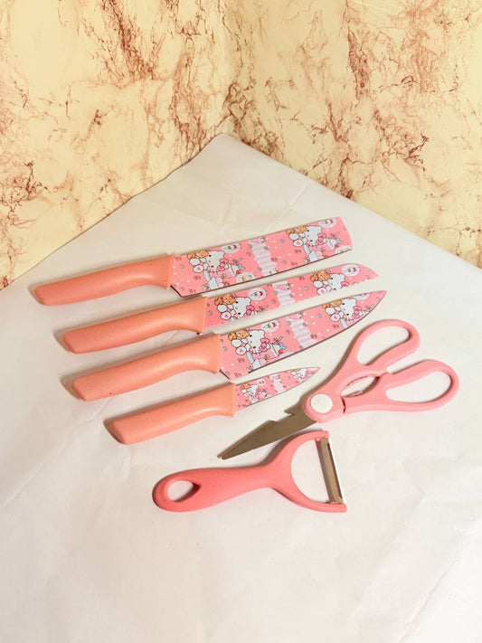 Premium 6-Piece Pastel Pink Kitchen Knife & Tool Set